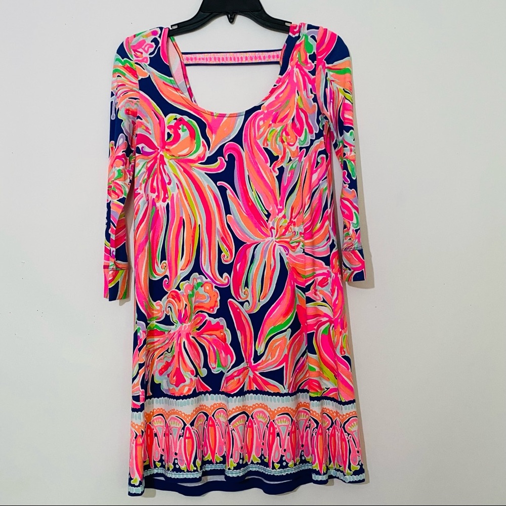 Lilly Pulitzer Emma knit dress size XXS Jersey dress 3/4 length sleeves colorful